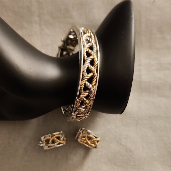 Chateau D"Argent Textile Weave "Hinged" Bracelet + Bonus Matching Earrings - Picture 3 of 16